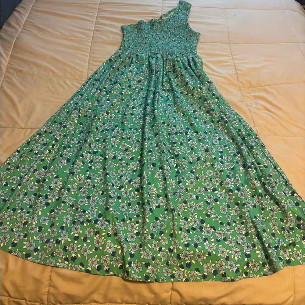 Source Unknown One Shoulder Dress - Green Floral